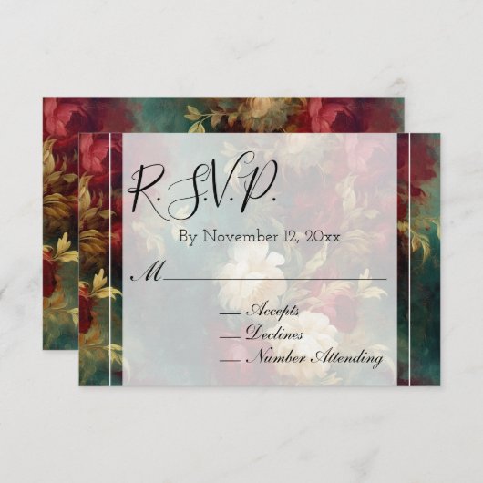 Romantisch Rood Wit Bloemen Bruiloft RSVP Informatiekaartje (Voorkant / Achterkant)