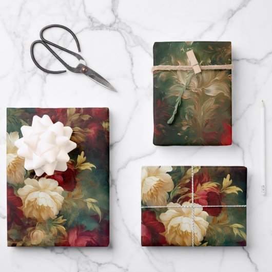 Romantisch Rood Wit Bloemen Vrijgezellenfeest Brui Inpakpapier Vel (Voorkant)