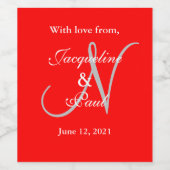 Romantisch Rood Wit Bruiloft Monogram Wijn Etiket (Enkel label)