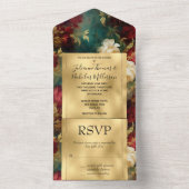 Romantisch Rood Wit Groen Bloemen All In One Uitnodiging (Binnen)