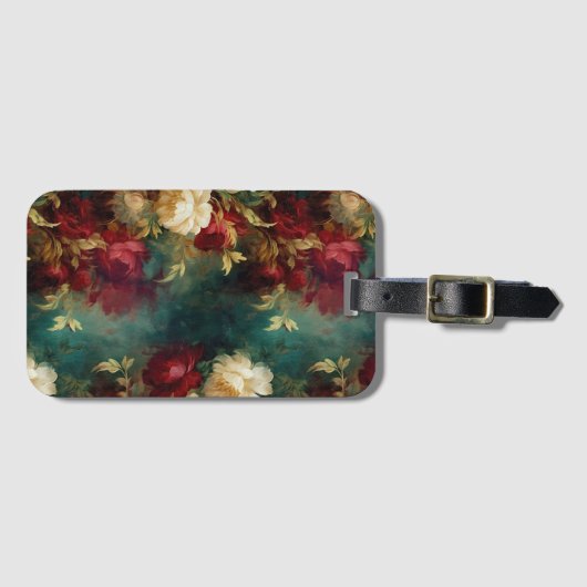 Romantisch Rood Wit Groen Bloemen Bagagelabel (Voorkant (horizontaal))