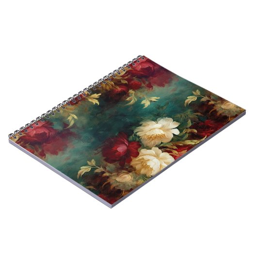 Romantisch Rood Wit Groen Bloemen Notitieboek (Linkerzijde)