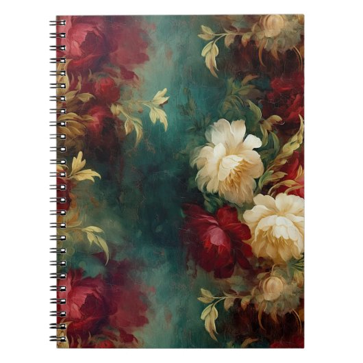 Romantisch Rood Wit Groen Bloemen Notitieboek (Voorkant)