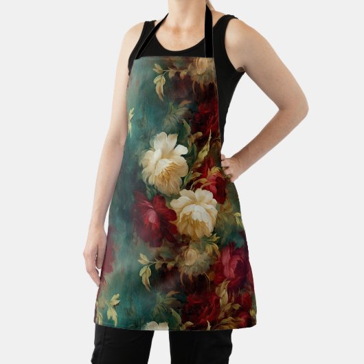 Romantisch Rood Wit Groen Bloemen Schort (Insitu)