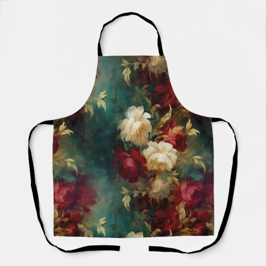 Romantisch Rood Wit Groen Bloemen Schort (Voorkant)