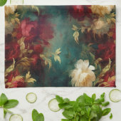 Romantisch Rood Wit Groen Bloemen Theedoek (Gevouwen)