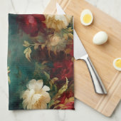 Romantisch Rood Wit Groen Bloemen Theedoek (Quarter Fold)