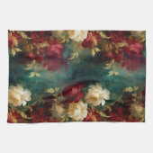 Romantisch Rood Wit Groen Bloemen Theedoek (Horizontaal)