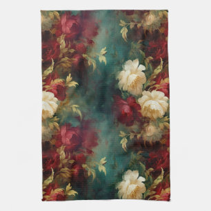 Romantisch Rood Wit Groen Bloemen Theedoek