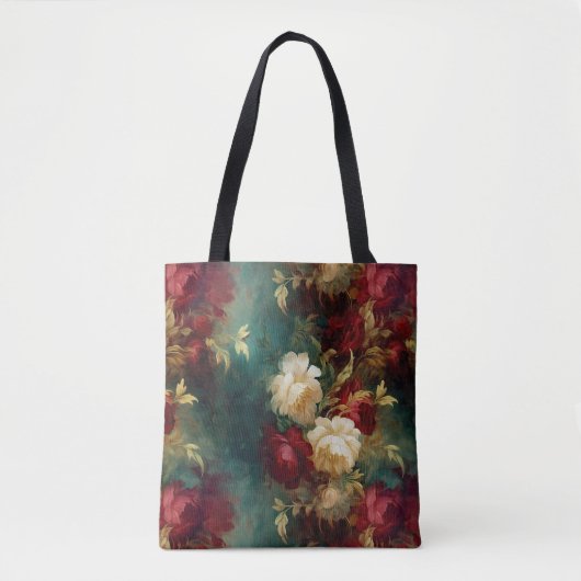 Romantisch Rood Wit Groen Bloemen Tote Bag (Voorkant)