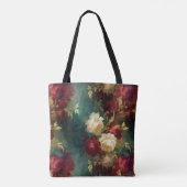 Romantisch Rood Wit Groen Bloemen Tote Bag (Achterkant)