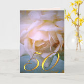 Romantisch Roos 50 tekst trouwjubileum kaart (Gele Bloem)