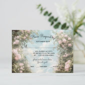 Romantisch roos archway verhalenboek bruiloft RSVP Kaart (Staand voorkant)