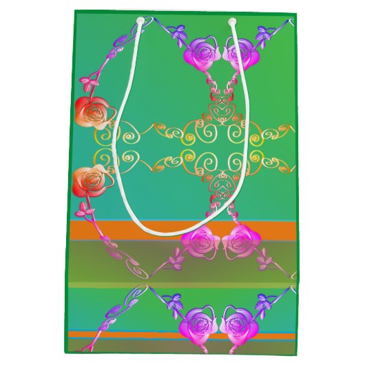 Romantisch Roos Birthday Gift Bag Medium Cadeauzakje (Achterkant)