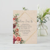 Romantisch Roos Bloemen Eucalyptus QR Code Huwelij Informatiekaartje (Staand voorkant)
