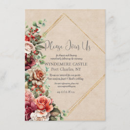 Romantisch Roos Bloemen Eucalyptus QR Code Huwelij Informatiekaartje