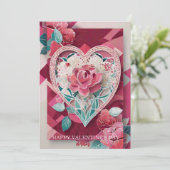 Romantisch Roos Bloemen Hart Valentijnsdag Kaart (Staand voorkant)