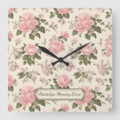 Romantisch Roos bloesems bloemenpatroon Vierkante Klok (Voorkant)