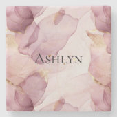 Romantisch Roos Blush Pink Gold Leaf Stenen Onderzetter (Voorkant)