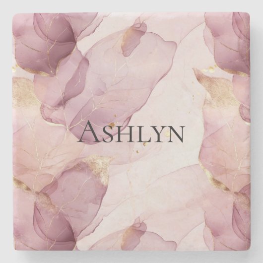 Romantisch Roos Blush Pink Gold Leaf Stenen Onderzetter (Voorkant)