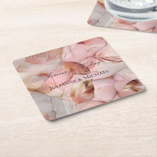 Romantisch Roos Blush Pink Gold Leaf Vrijgezellenf Kartonnen Onderzetters (Schuin)