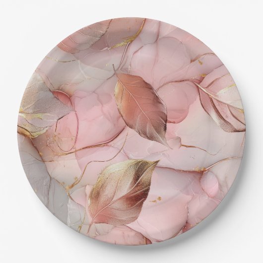 Romantisch Roos Blush Pink Gold Leaf Vrijgezellenf Papieren Bordje (Voorkant)