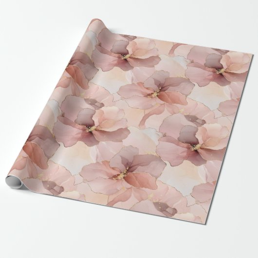 Romantisch Roos Blush Roze Goud Bloemen Cadeaupapier (Uitgerold)
