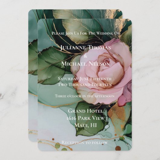 Romantisch Roos Blush Roze Goud Bloemen Huwelijk Kaart (Voorkant / Achterkant)