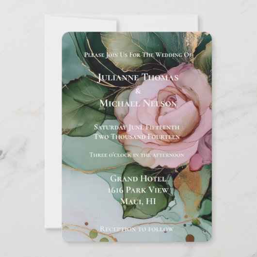 Romantisch Roos Blush Roze Goud Bloemen Huwelijk Kaart (Voorkant)