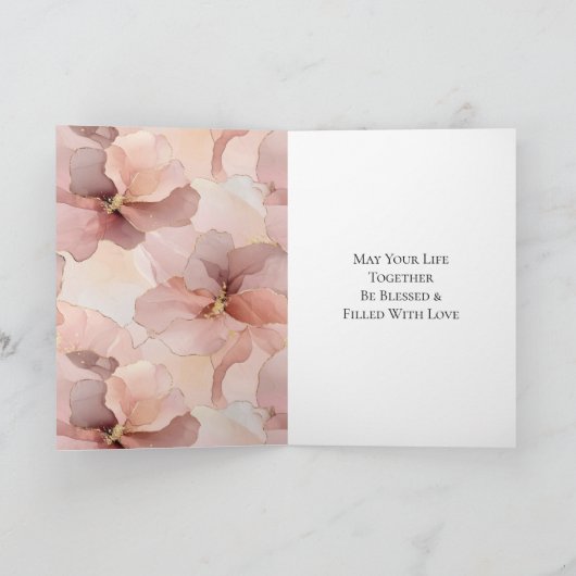 Romantisch Roos Blush Roze Goud Bloemen Huwelijk Kaart (Binnen)