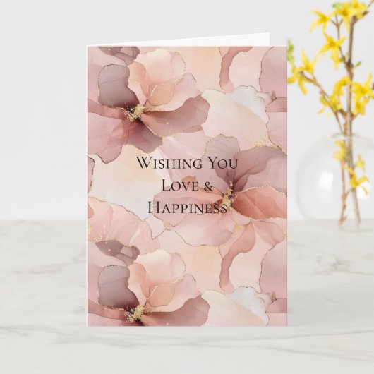 Romantisch Roos Blush Roze Goud Bloemen Huwelijk Kaart (Gele Bloem)