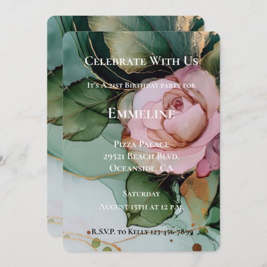 Romantisch Roos Blush Roze Goud Bloemen Verjaardag Kaart (Voorkant / Achterkant)