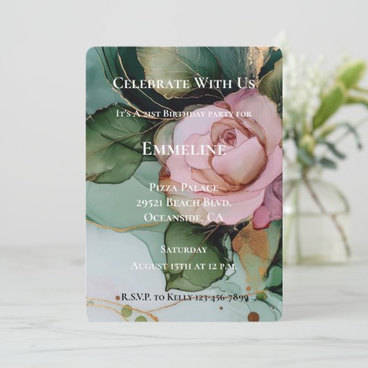 Romantisch Roos Blush Roze Goud Bloemen Verjaardag Kaart (Staand voorkant)