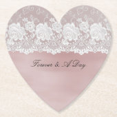 Romantisch Roos Blush Roze Witte Bloemen Kant Wedd Kartonnen Onderzetters (Voorkant)