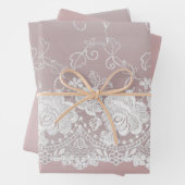 Romantisch Roos Blush Roze Witte Kant Bloemen Huwe Inpakpapier Vel (In situ)