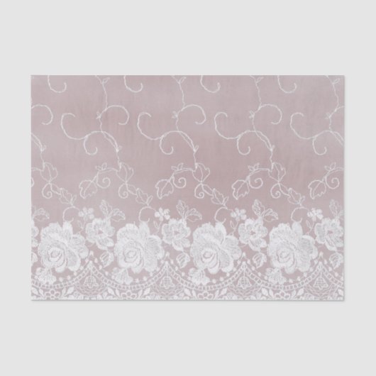 Romantisch Roos Blush Roze Witte Kant Bloemen Huwe Tissuepapier (Voorkant)