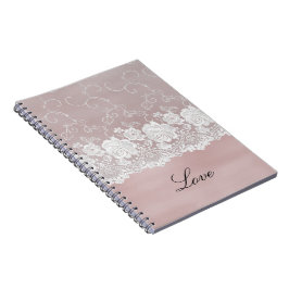 Romantisch Roos Blush Roze Witte Kant Bloemen Notitieboek