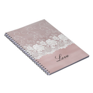 Romantisch Roos Blush Roze Witte Kant Bloemen Notitieboek