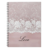 Romantisch Roos Blush Roze Witte Kant Bloemen Notitieboek (Voorkant)