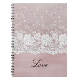 Romantisch Roos Blush Roze Witte Kant Bloemen Notitieboek