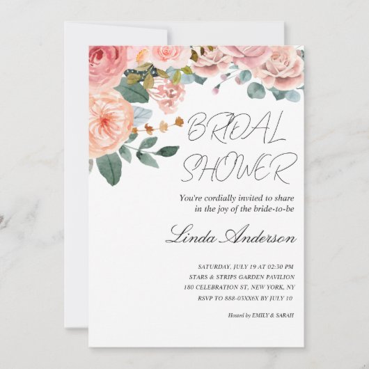 Romantisch Roos bruidsdouche uitnodiging (Voorkant)