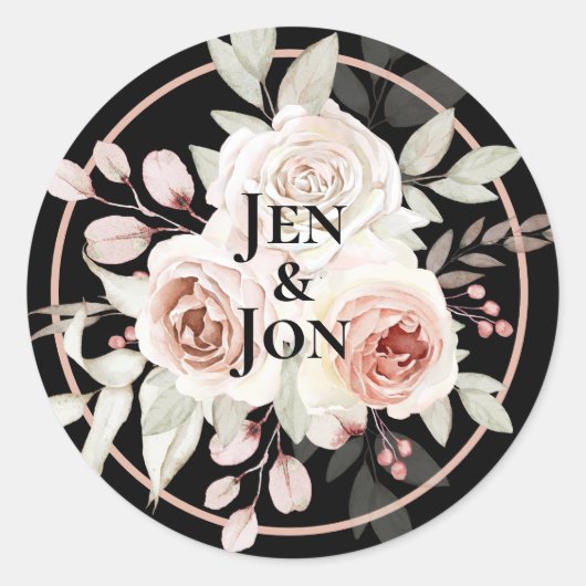 ROMANTISCH ROOS BRUILOFT RONDE STICKER (Voorkant)