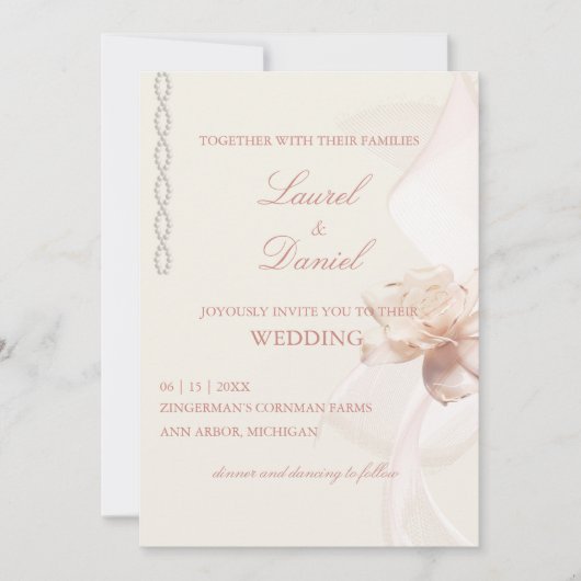 Romantisch Roos bruiloft uitnodiging (Voorkant)