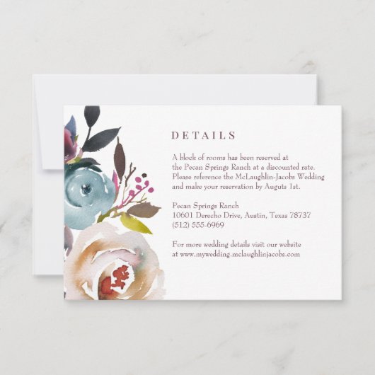 Romantisch Roos bruiloft uitnodiging Details Kaart (Voorkant)