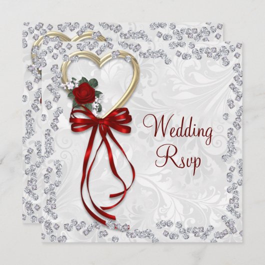 Romantisch Roos, diamant en rood lintje (Voorkant / Achterkant)