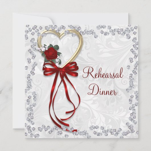 Romantisch Roos, diamant en rood lintje Kaart (Voorkant)