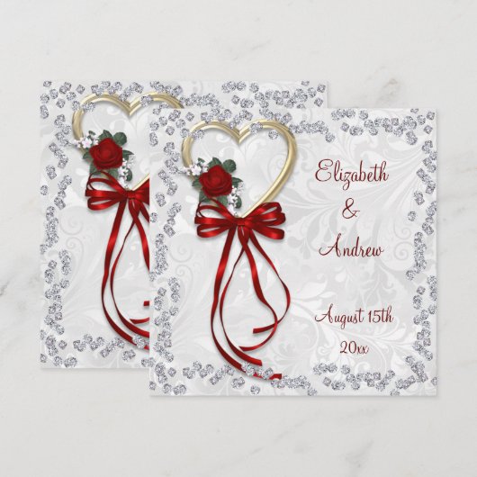 Romantisch Roos, diamant en rood lintje Kaart (Voorkant / Achterkant)