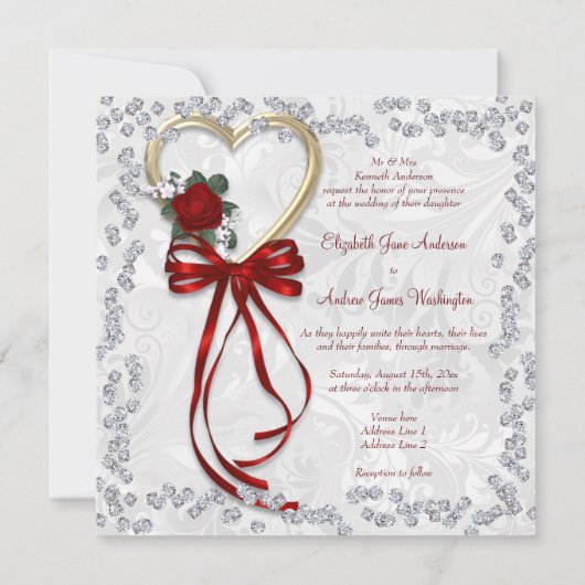 Romantisch Roos, diamant en rood lintje Kaart (Achterkant)