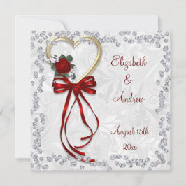 Romantisch Roos, diamant en rood lintje Kaart