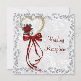 Romantisch Roos, diamant en rood lintje Kaart